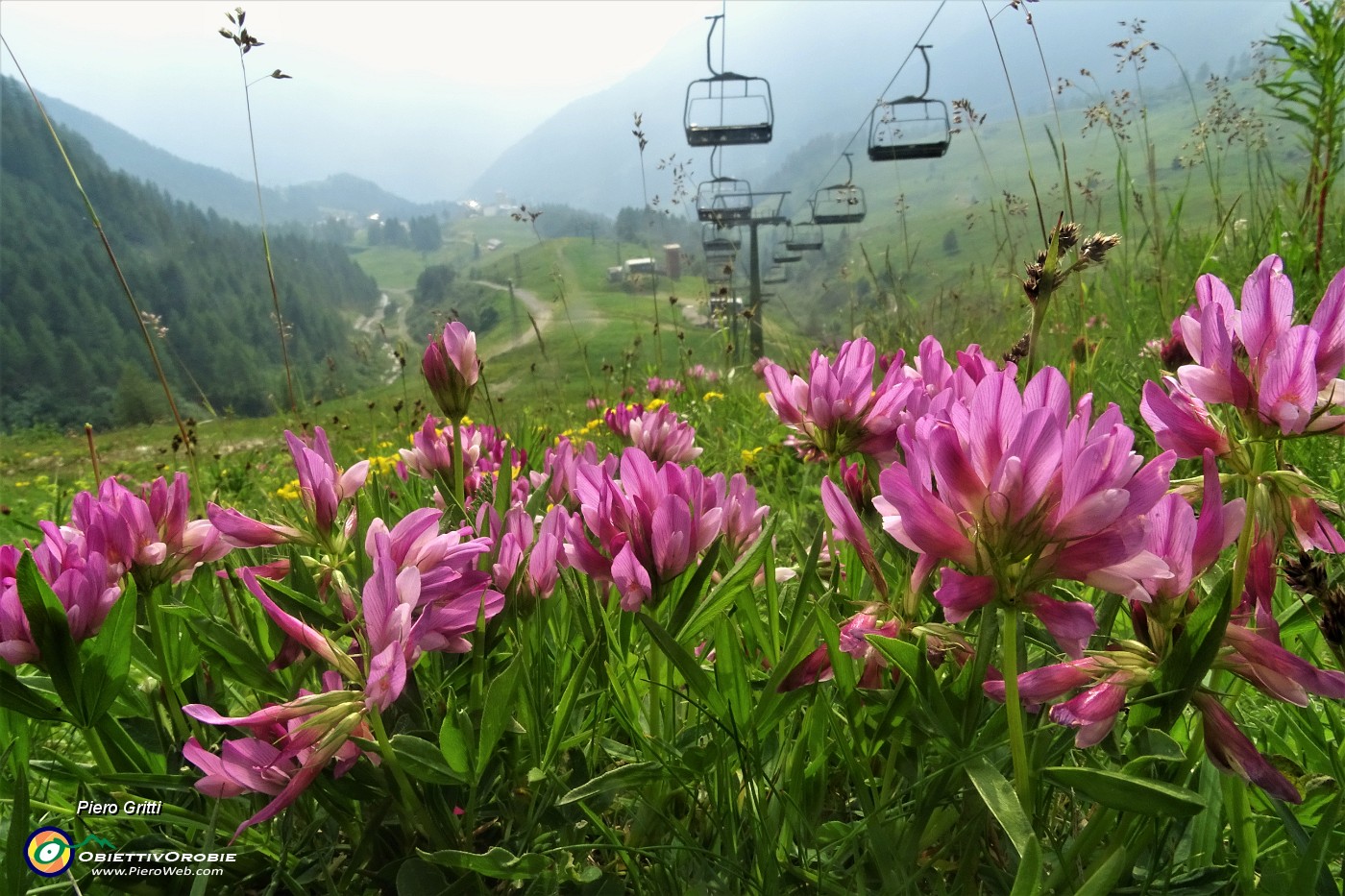 73 Discendo dal Montebello a Foppolo nella  nella calura pomeridiana con foschia.JPG